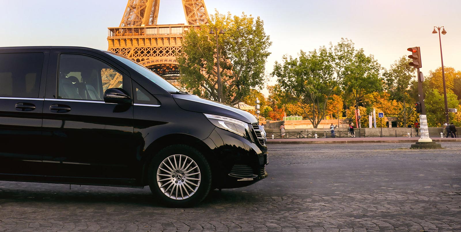 Luxury Mercedes-Benz V-Class minivan with ample luggage space for Orly airport transportation Paris