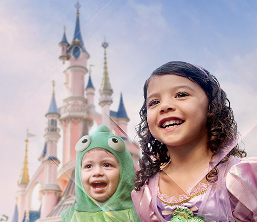 Excited children at Disneyland Paris - seamless private shuttle service from Orly Airport with Easy Go Shuttle for magical family experiences